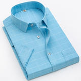 商务休闲格子衬衫D01-青绿色格子